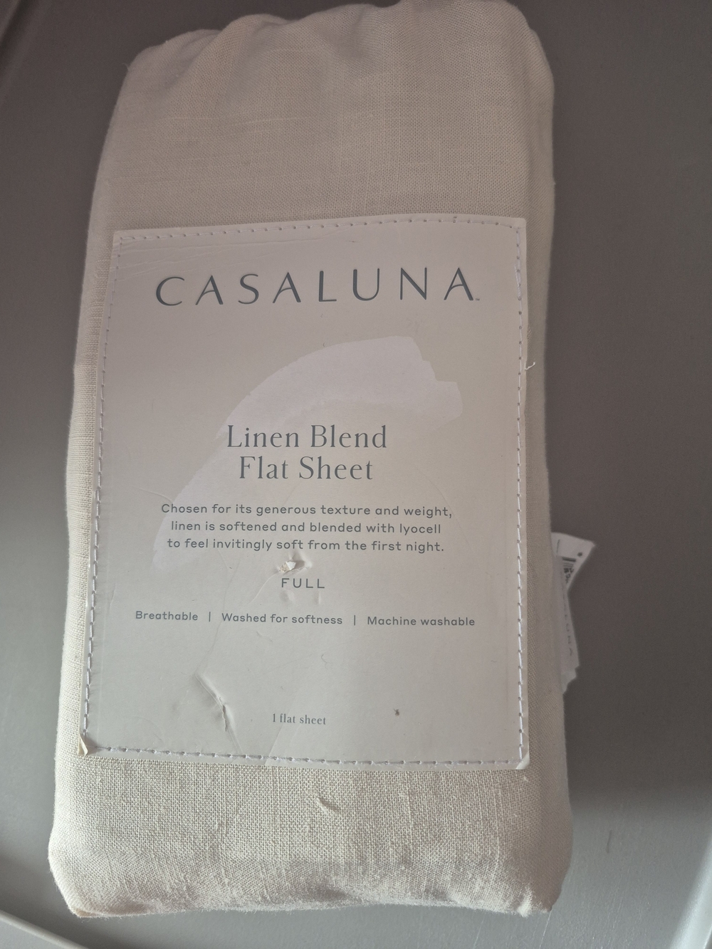 Casaluna Linen Blend Flat Sheet Cream - Full